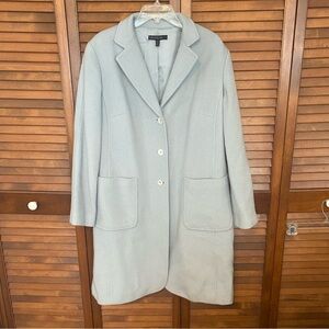 Lafayette 148 New York Blue Single Breasted Pea Coat Angora, Silk, and Wool